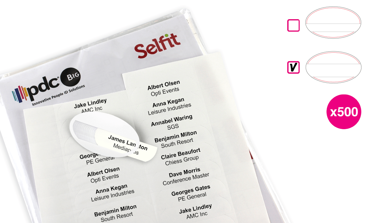 Pack de 500 Inserts pour Badge Selfit® Double Ligne, 70 x 12 mm avec bords incurvés
