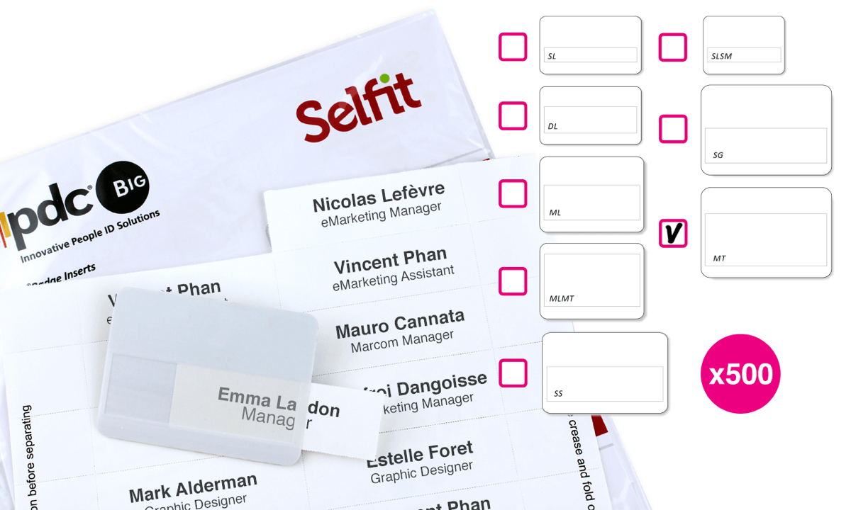 Pack de 500 Inserts pour Badge Selfit® Megatag, 95 x 36 mm