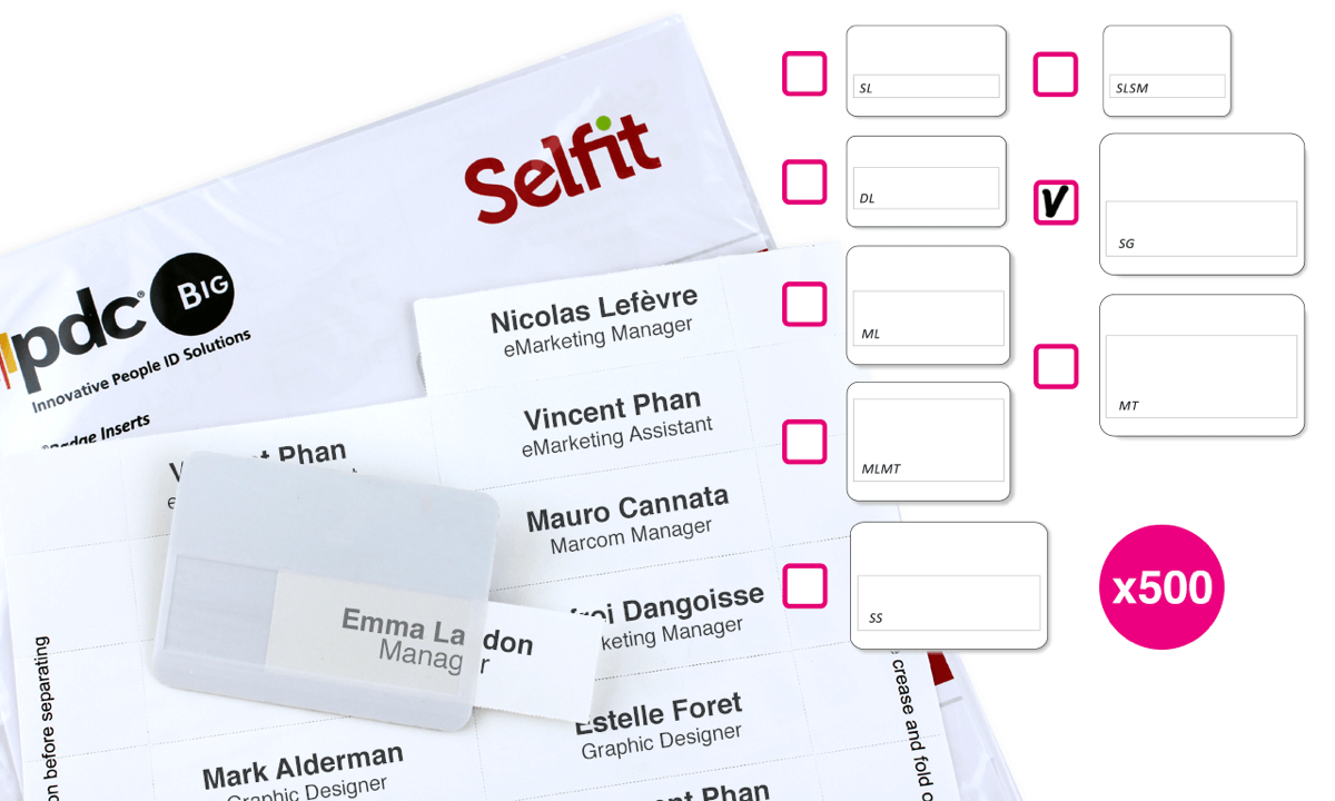 Pack de 500 Inserts pour Badge Selfit® Grande, 95 x 24 mm