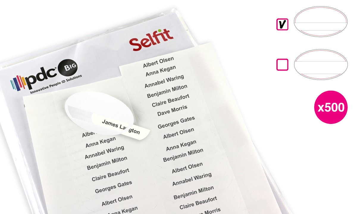 Pack de 500 Inserts pour Badge Selfit® Simple Ligne, 70 x 12 mm avec bords incurvés
