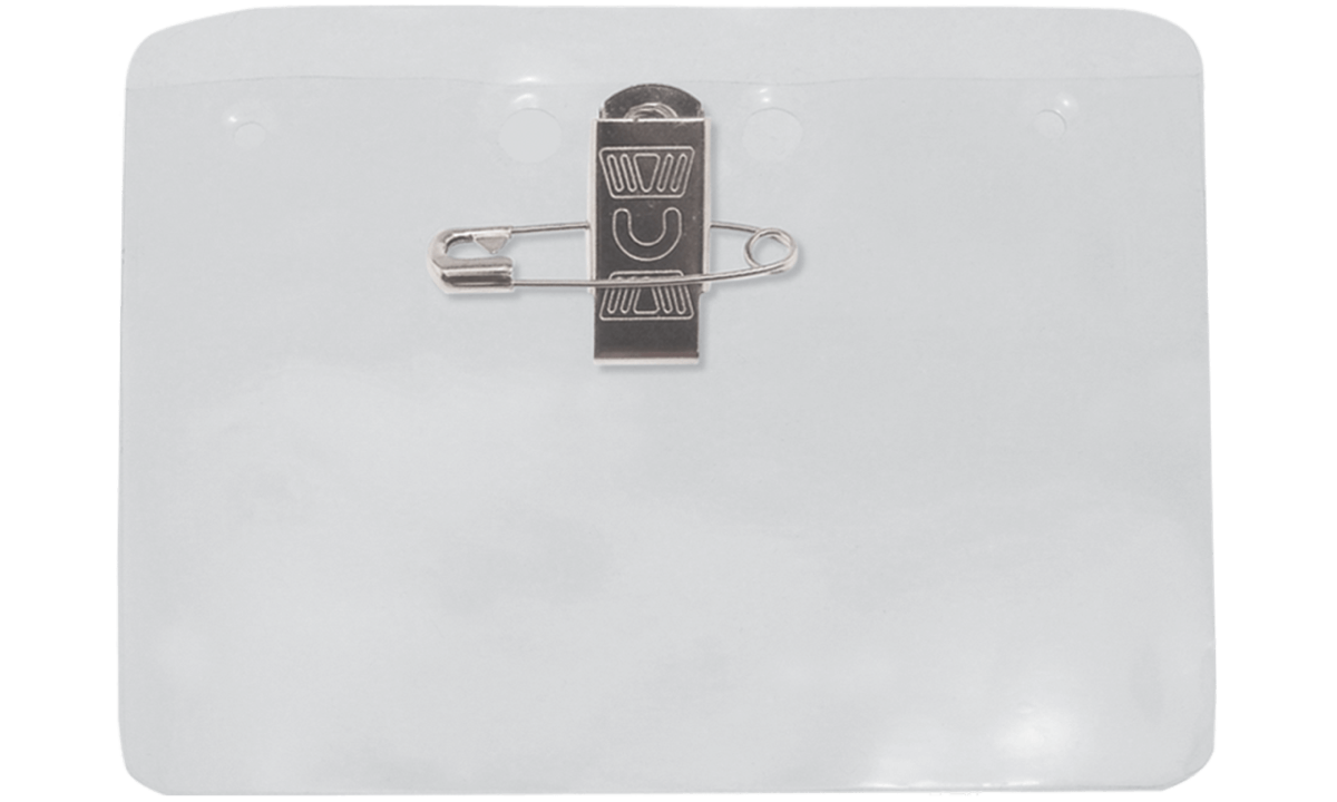 Porte-Badge en vinyle avec pince et épingle - Insert max 102 x 78 mm