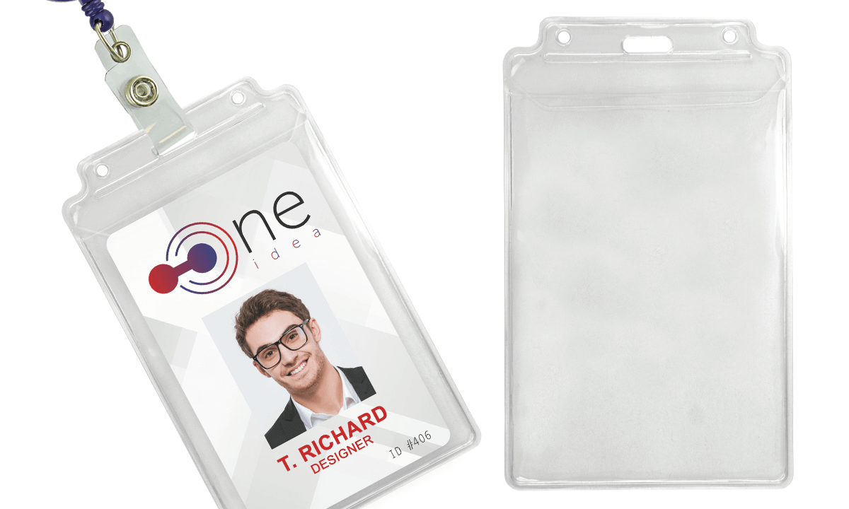 Porte-badge en vinyle avec rabat repliable - Insert max 89 x 138 mm