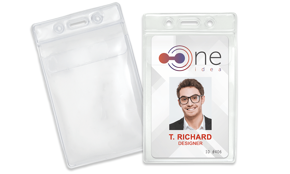 Porte-badge en vinyle avec rabat repliable - Insert max 67 x 99 mm