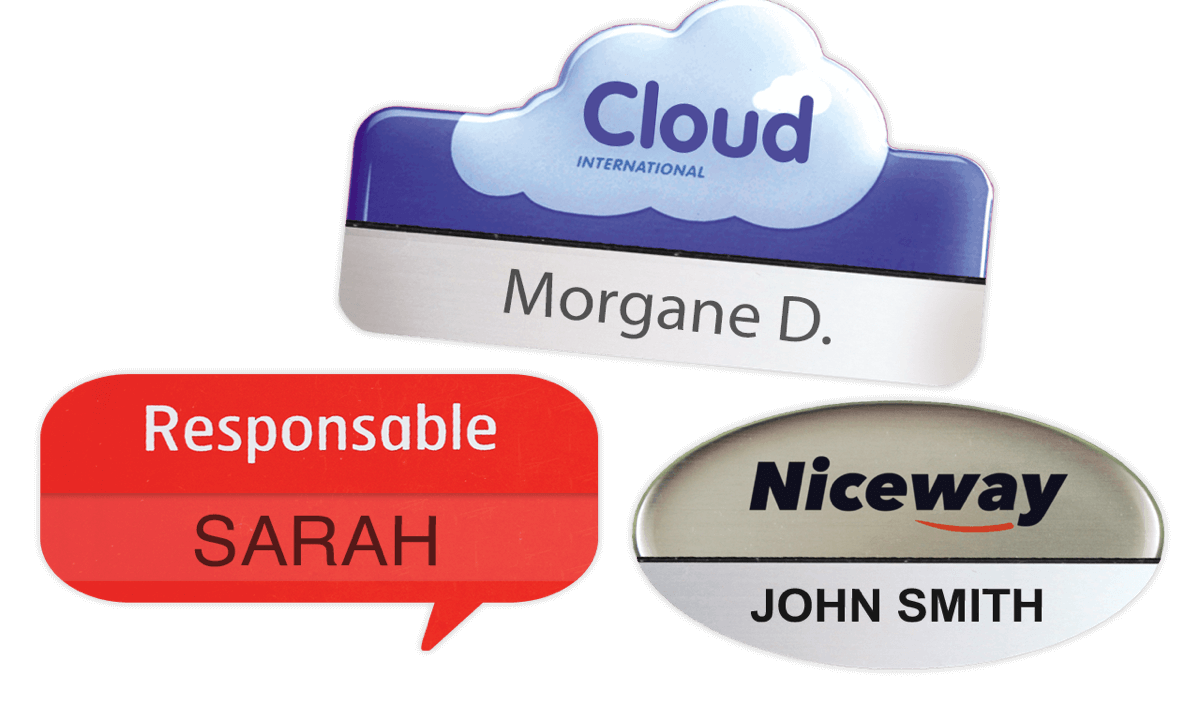 Badges nominatifs Premium Réutilisables pour étiquettes adhésives, Forme Spéciale