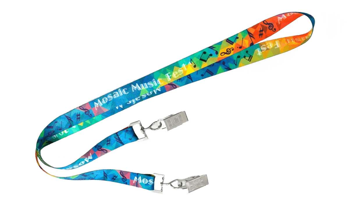 Tours de cou en satin 20mm avec double attache - Impression quadrichromie