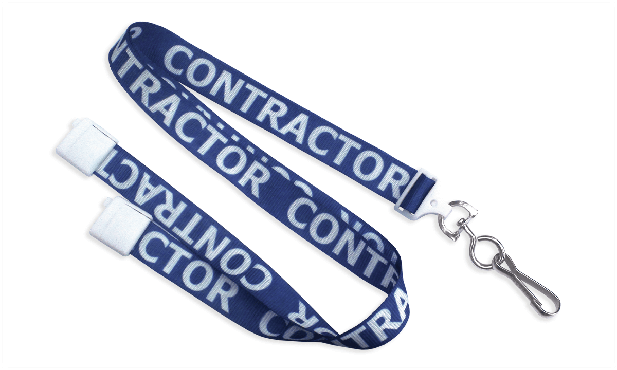 Tours de cou satin 15mm pré-imprimés "CONTRACTOR" avec mousqueton rotatif en métal