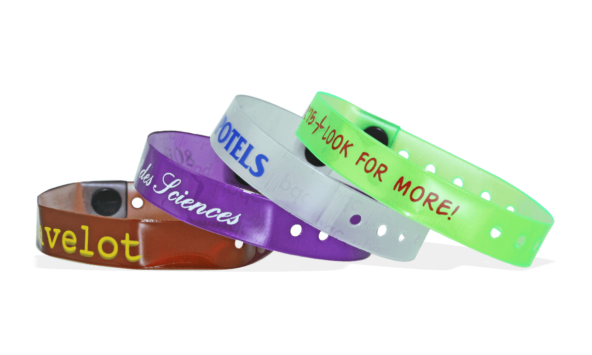 Bracelets en vinyle personnalisés translucides, 13 mm, impression 1 couleur