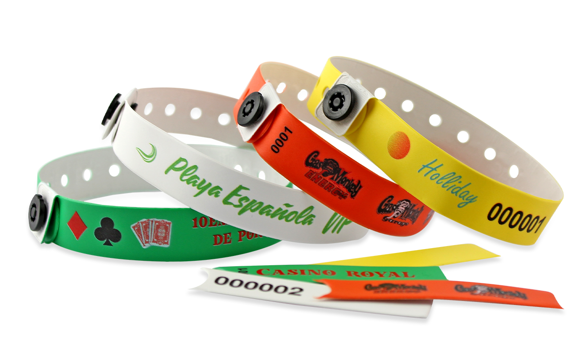 Bracelets en vinyle personnalisés avec onglet détachable, 13 mm, impression en couleurs
