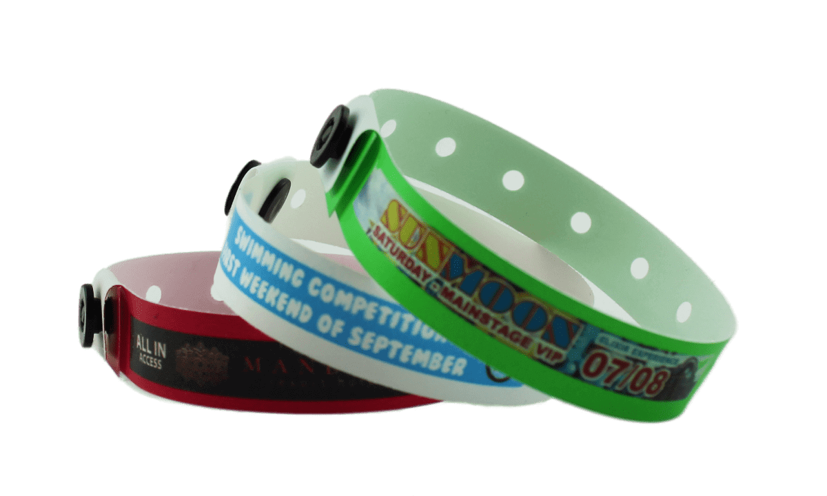 Bracelets en plastique personnalisés avec onglet détachable, 13 mm, impression en couleurs