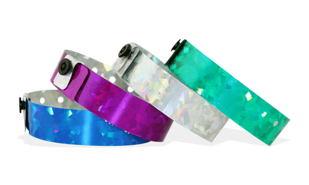 Bracelets holographiques neutres, 19 mm, motif "confetti"