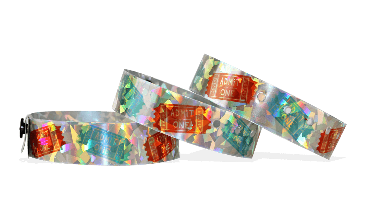 Bracelets holographiques, 19 mm, motif "confetti", impression en couleurs