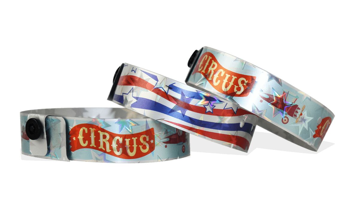 Bracelets holographiques, 19 mm, motif "étoiles", impression en couleurs