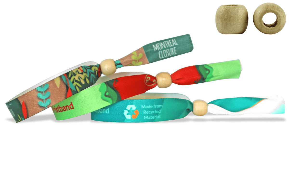 Bracelets en satin RECYCLE avec fermeture en bois réutilisable (Montréal)