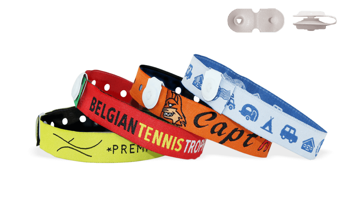 Bracelets en tissu avec fermeture bouton en vinyle à pression (St Tropez)
