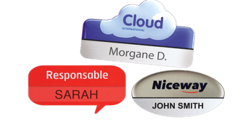 Badges nominatifs Premium Réutilisables pour étiquettes adhésives, Forme Spéciale