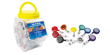 Boîte de 100 enrouleurs yoyo ronds de différentes couleurs, Tub-o-Reels