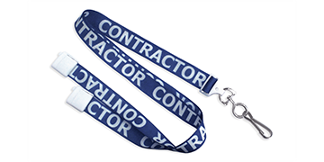 Tours de cou satin 15mm pré-imprimés "CONTRACTOR" avec mousqueton rotatif en métal