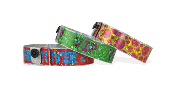 Bracelets holographiques, 19 mm, motif "paillettes", impression en couleurs
