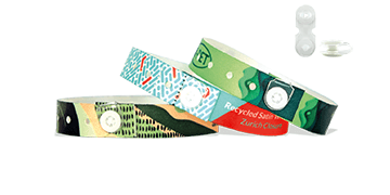 Bracelets en satin RECYCLE avec fermeture bouton en vinyle à pression transparent (Zurich)